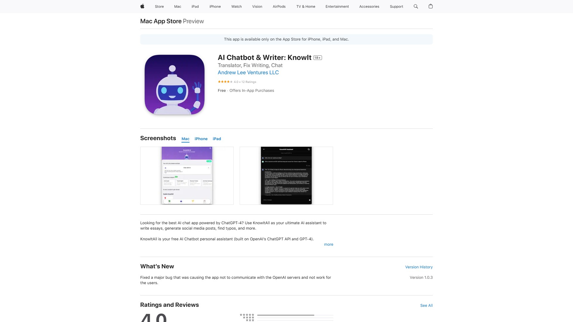 Best ChatGPT iOS App: KnowItAll AI Chat