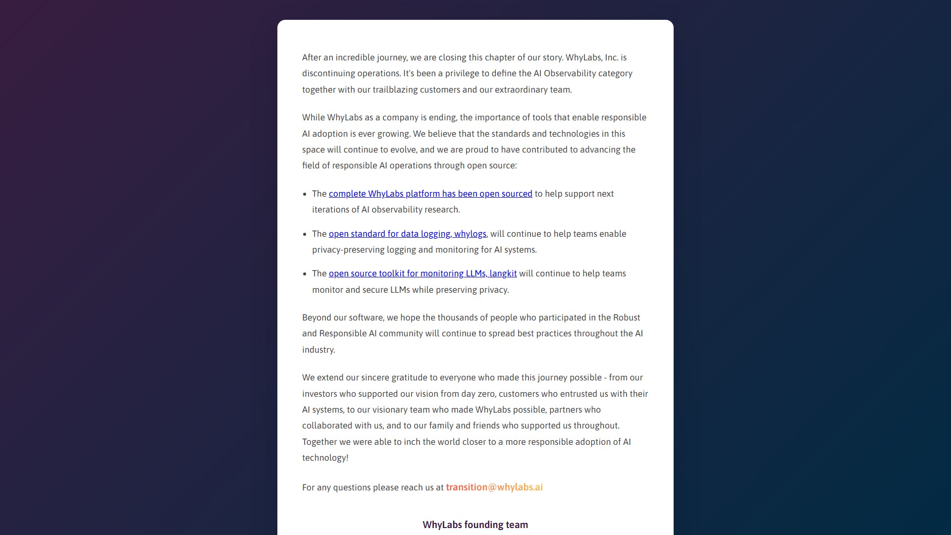 WhyLabs AI Observatory