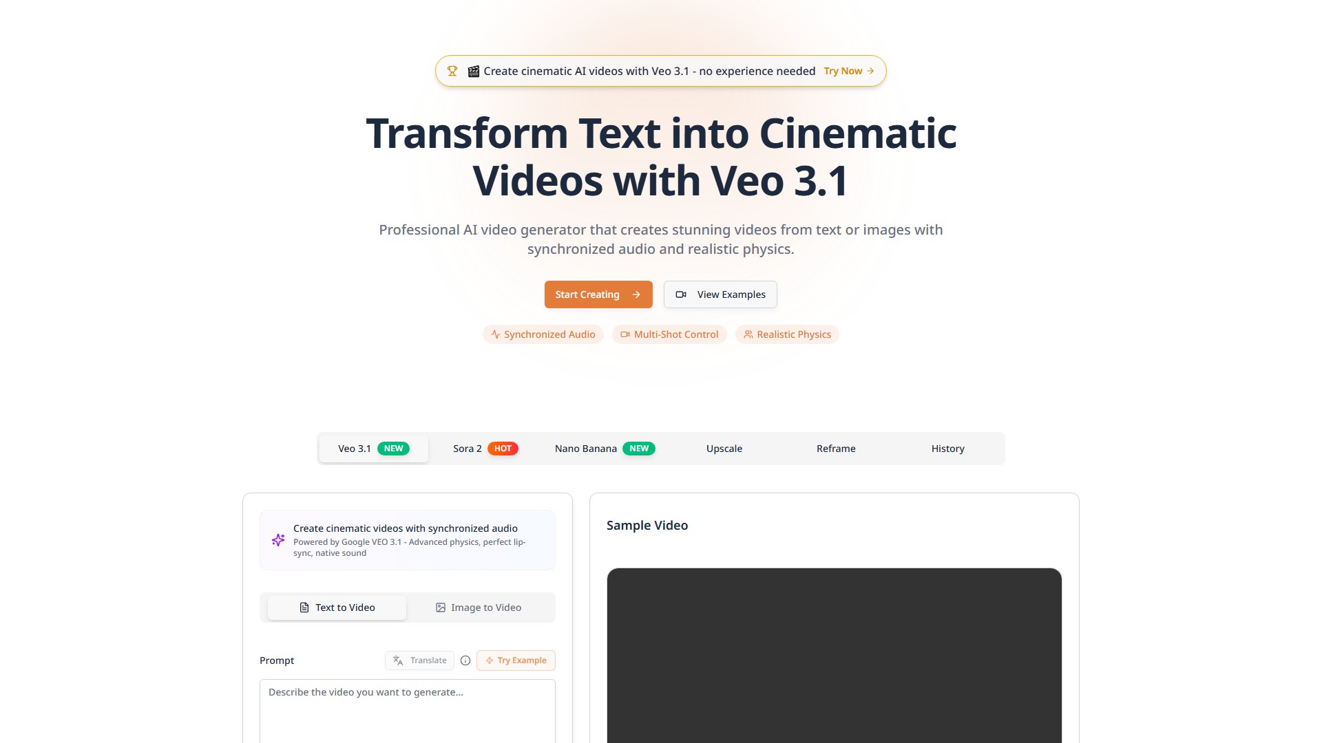 Veo 3.1- Cinematic AI Video Generator with Realistic Physics