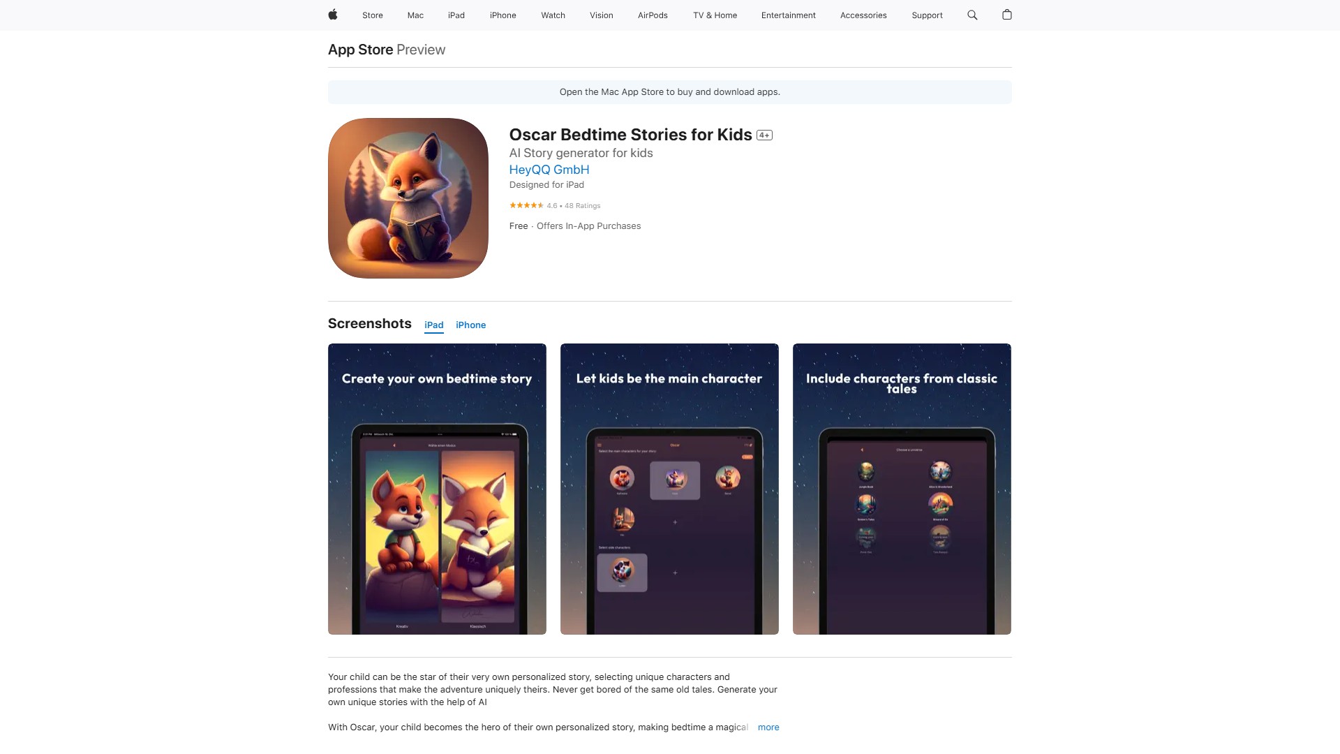 Oscar personal bedtime stories