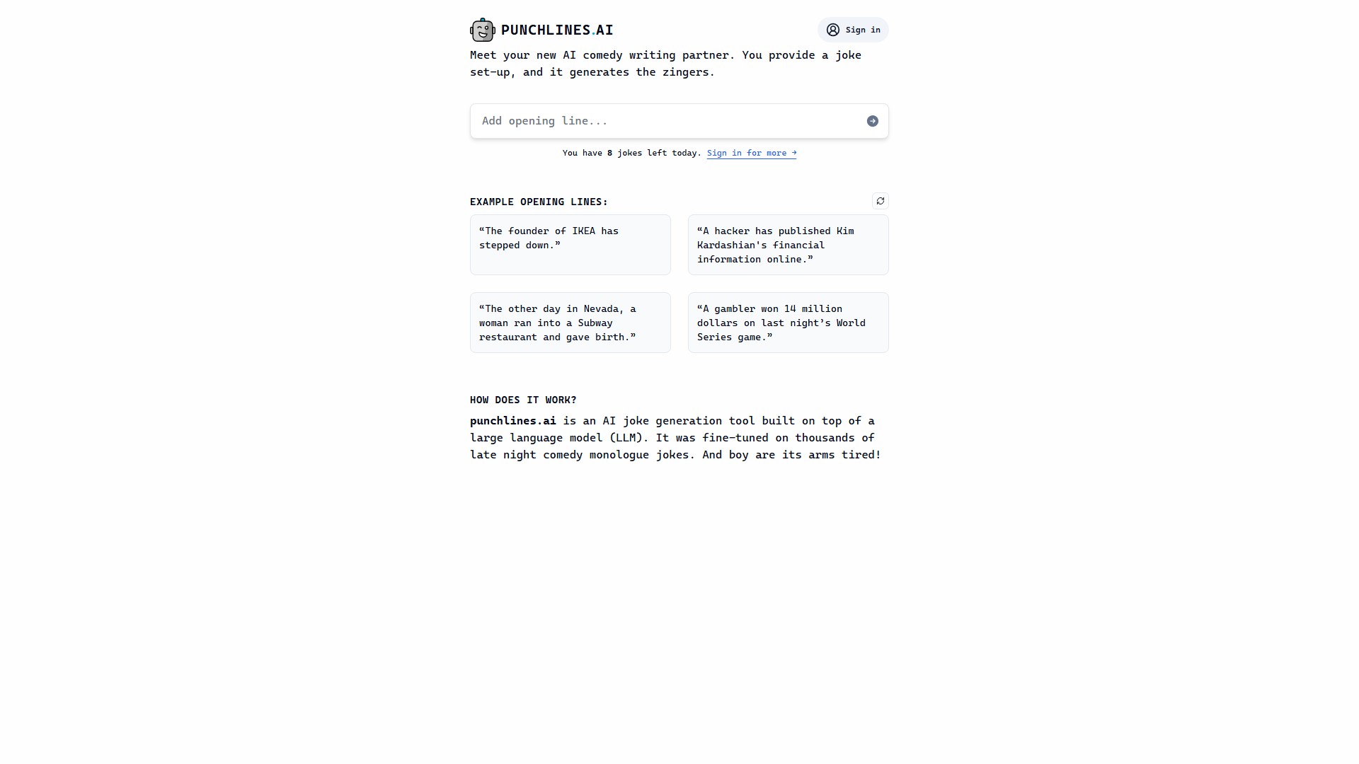 punchlines.ai :: GPT joke writing