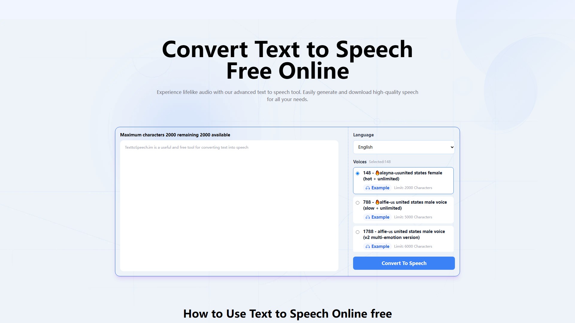 TexttoSpeech.im: Convert  Text to Speech Free Online