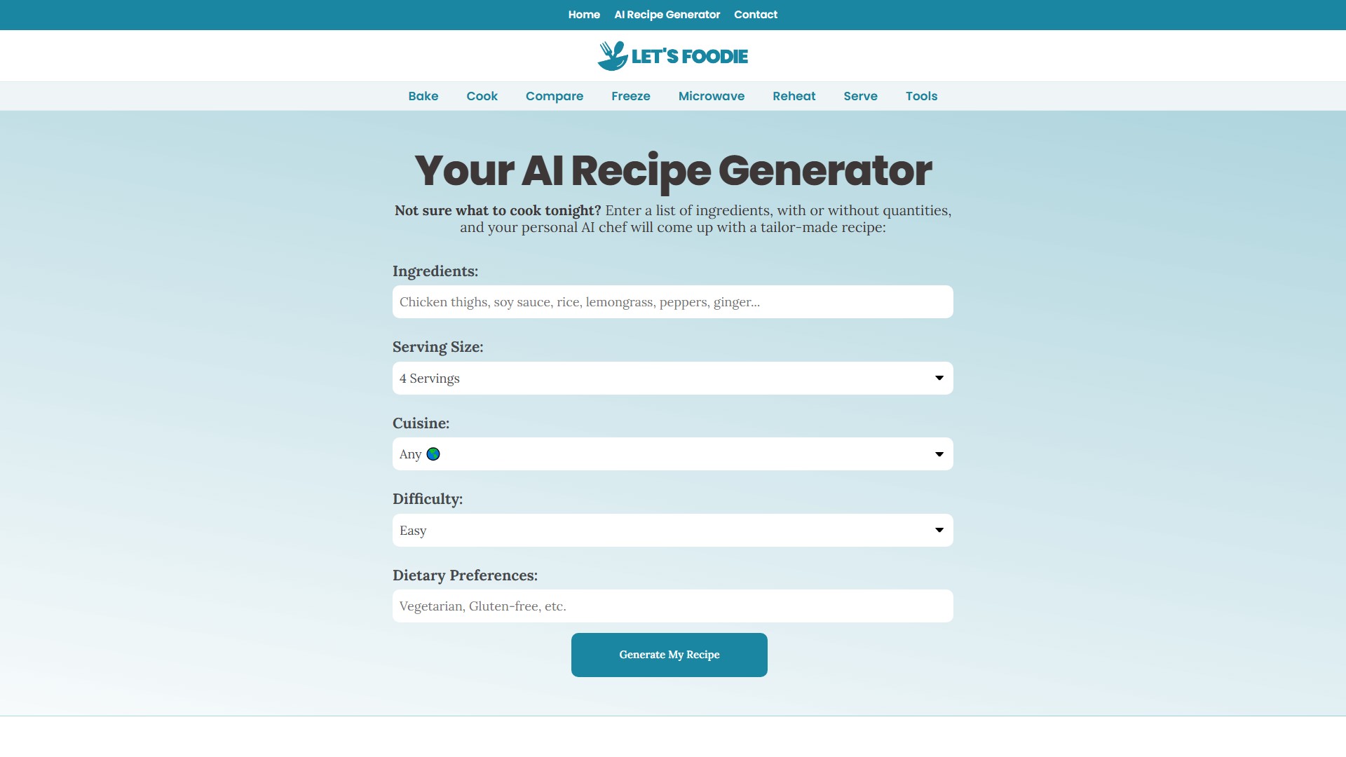 Recipes By AI - AI Tool