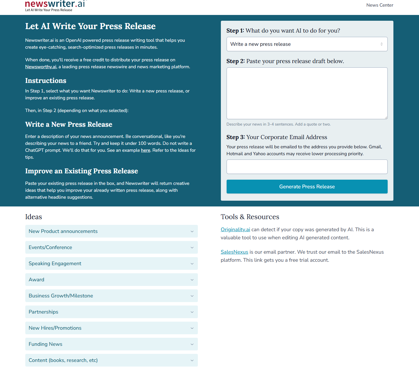 Newswriter.ai - AI Tool Screenshot