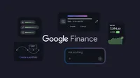 The Google Finance logo, surrounded by elements of the user interface