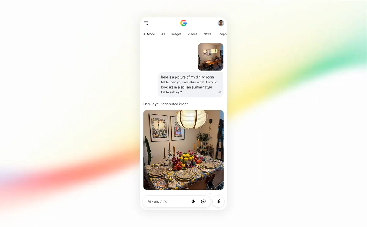 AI Mode generating a tablescape visualization with Nano Banana