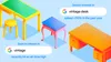 A grainy illustration of vintage furniture against a light blue background. It features a yellow table with a green top and matching stool on the left, a small pink ornate side table with a blue top in the center, and a large wooden desk with drawers on the right. Two Google search callouts are present: one reads "Search interest in 'vintage' recently hit an all-time high," and the other reads "Search interest in 'vintage desk' spiked +190% in the past year."
