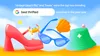 A grainy illustration of summer fashion items arranged on orange sand against a blue sky with white clouds. The items include a large red platform heel, a small yellow crab, blue cat-eye sunglasses, an orange seashell, and a green bucket hat with a white star. A Google search bar at the top reads "best thrifted" and is surrounded by the text: "“vintage beach fits” and “heels” were the top two trending searches in the past year."
