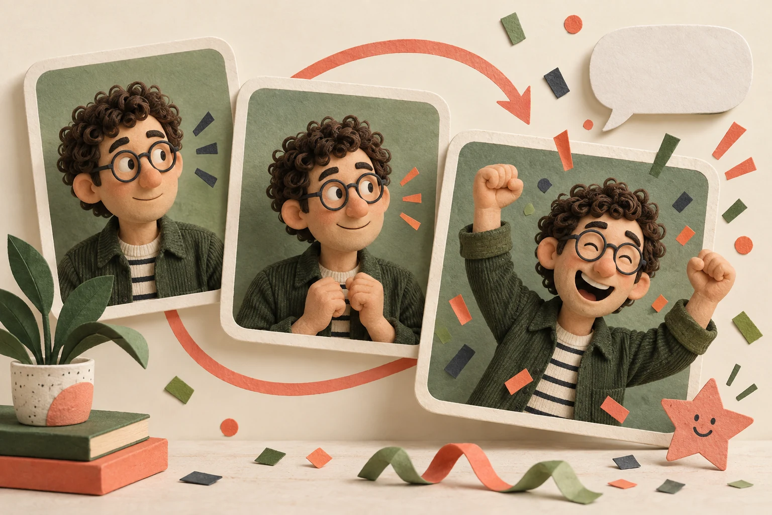 Creative illustration of a personal portrait and a looping reaction GIF
